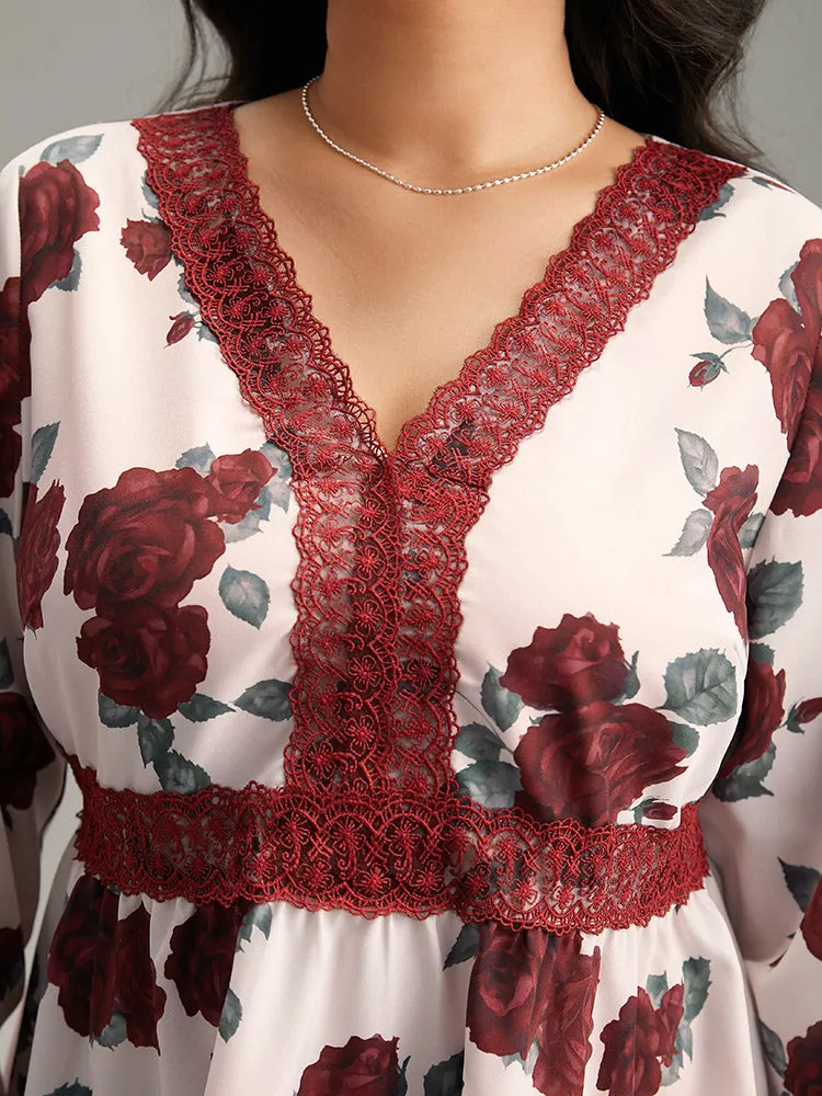 Floral Print Eyelet Lace Lantern Sleeve Blouse sold by Bloomchic product image thumbnail 5
