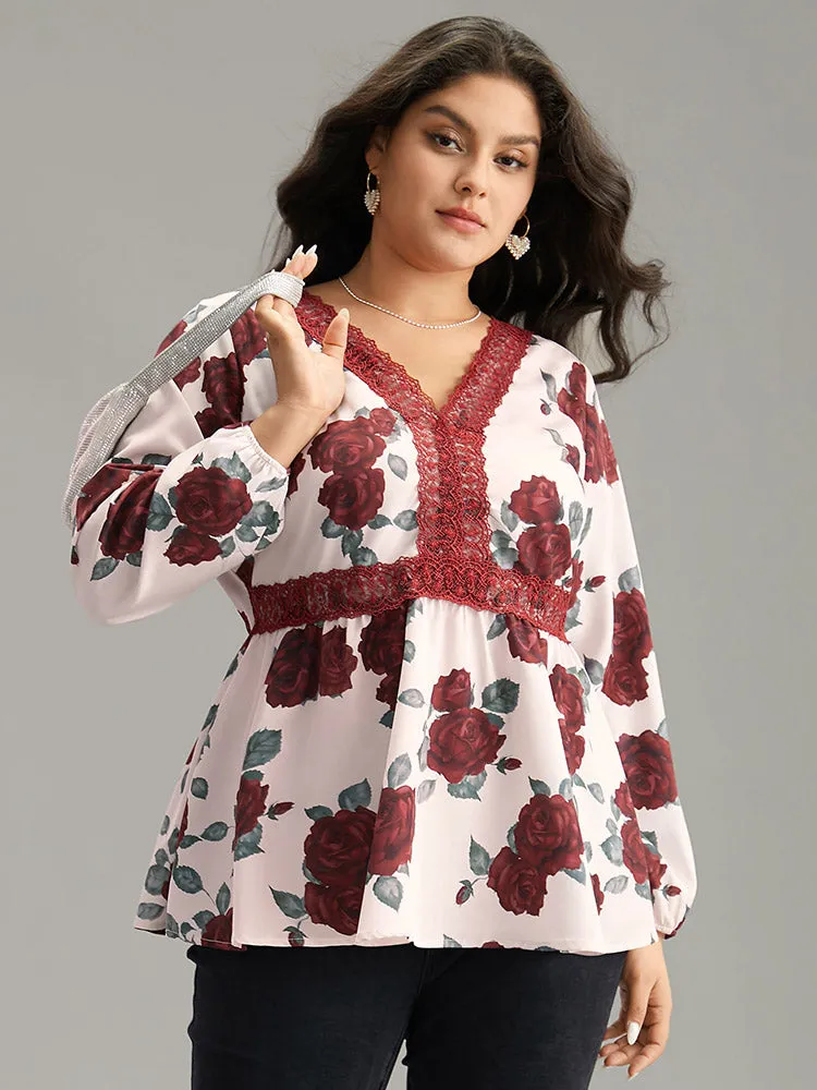 Floral Print Eyelet Lace Lantern Sleeve Blouse sold by Bloomchic product image thumbnail 2