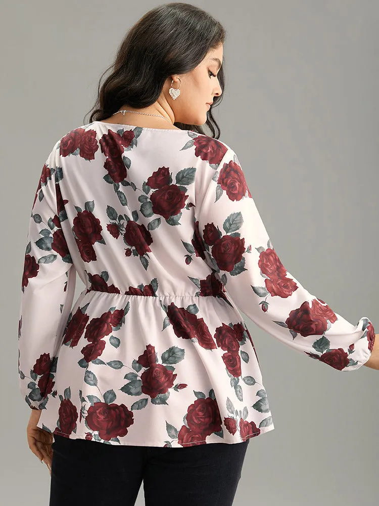 Floral Print Eyelet Lace Lantern Sleeve Blouse sold by Bloomchic product image thumbnail 4