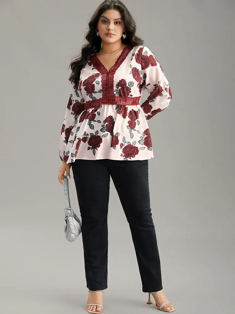Floral Print Eyelet Lace Lantern Sleeve Blouse sold by Bloomchic product image thumbnail 3
