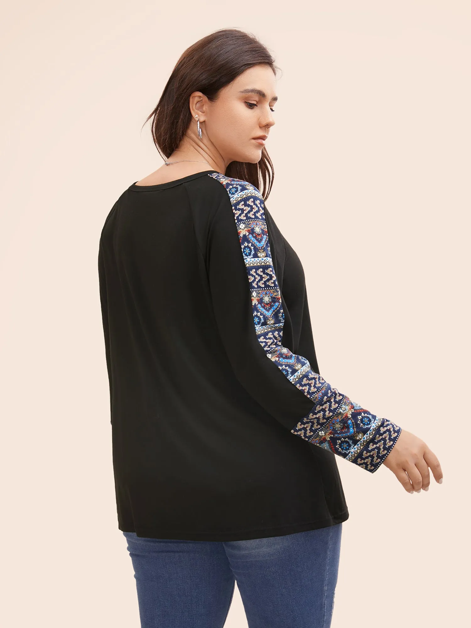 Bandana Print Patchwork Round Neck T-shirt sold by Bloomchic product image thumbnail 2