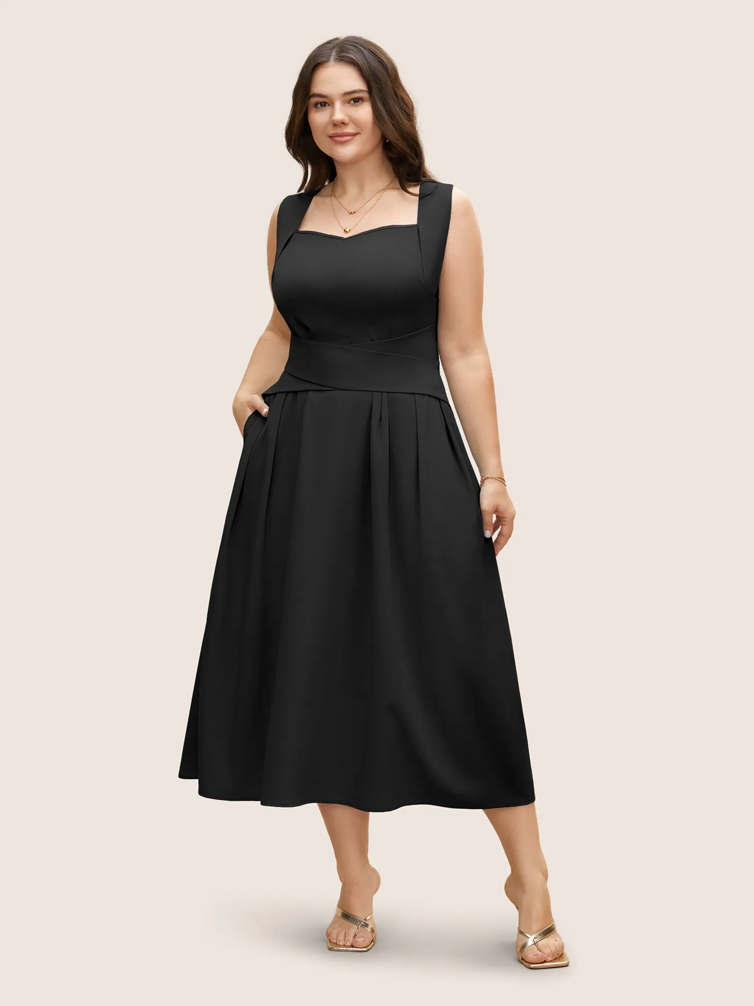 Heart Neckline Crossover Shirred Midi Dress sold by Bloomchic product image thumbnail 2