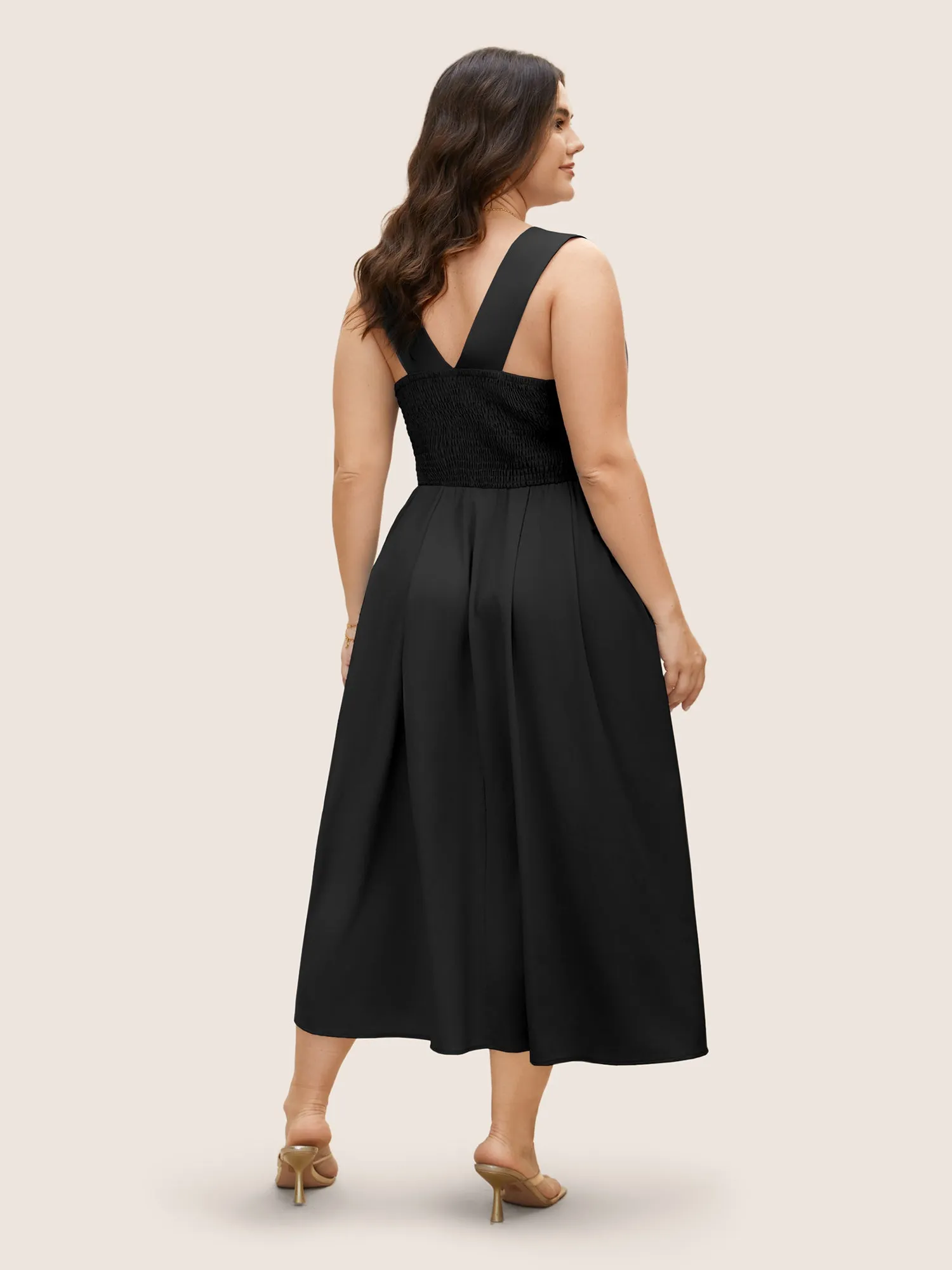 Heart Neckline Crossover Shirred Midi Dress sold by Bloomchic product image thumbnail 4