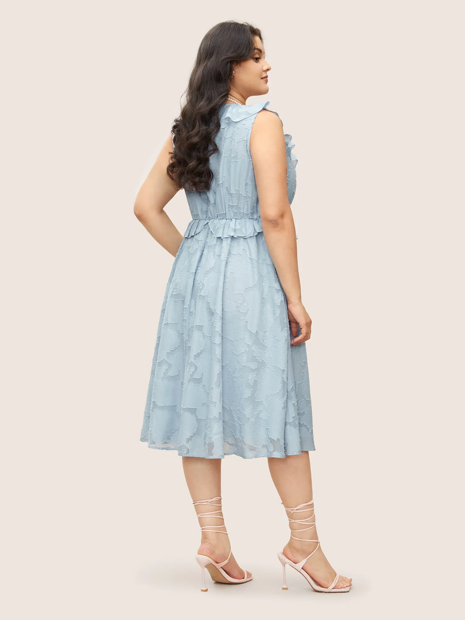 Plisse Ruffle Trim Gathered Sleeveless Dress sold by Bloomchic product image thumbnail 4