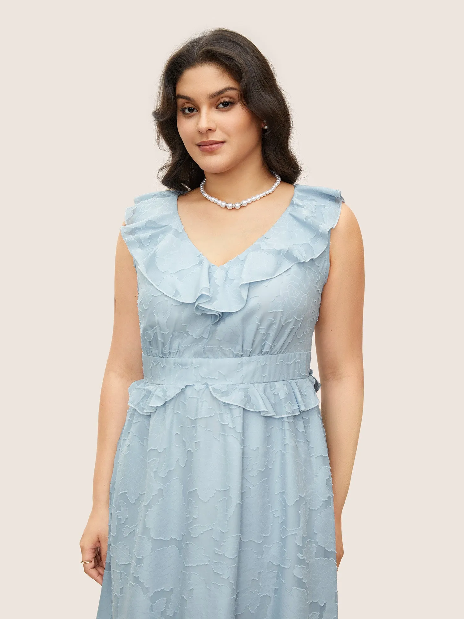 Plisse Ruffle Trim Gathered Sleeveless Dress sold by Bloomchic product image thumbnail 2