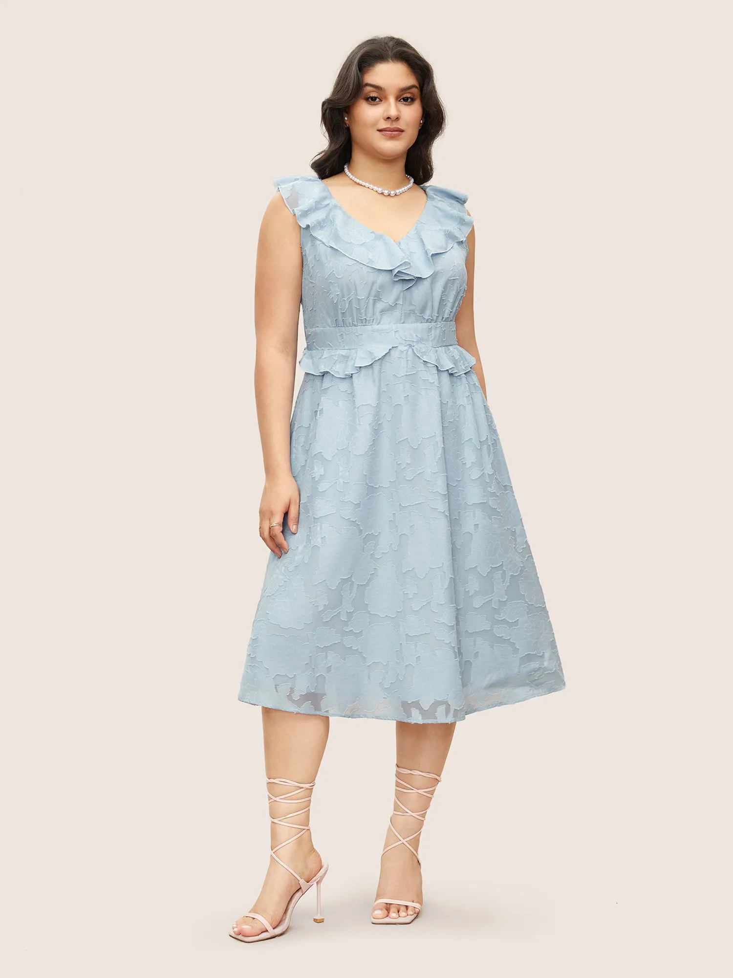 Plisse Ruffle Trim Gathered Sleeveless Dress sold by Bloomchic product image thumbnail 3