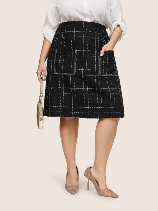 Plaid Patched Pocket Stitch Skirt sold by Bloomchic