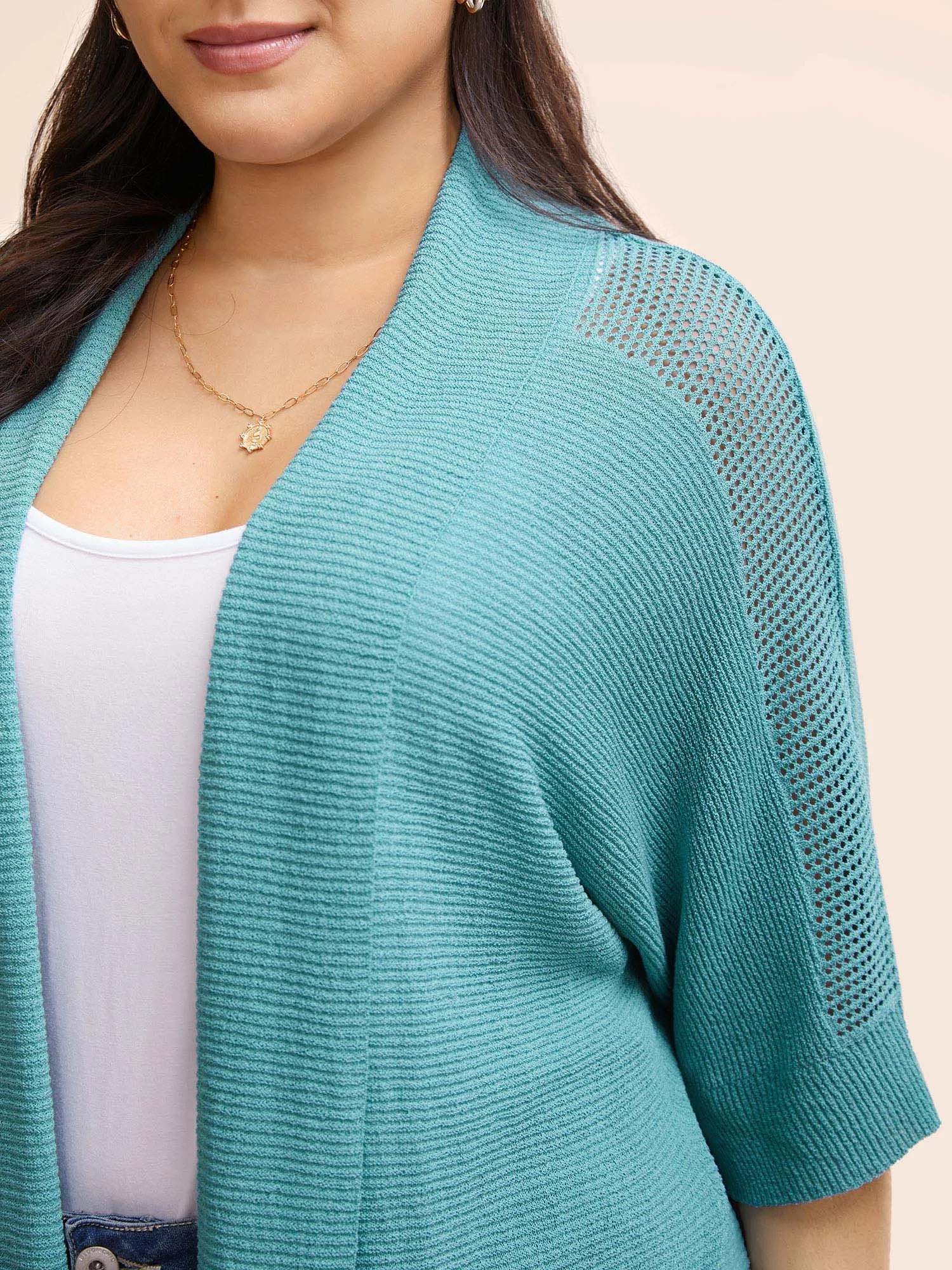 Texture Batwing Sleeve Split Hem Cardigan sold by Bloomchic product image thumbnail 4