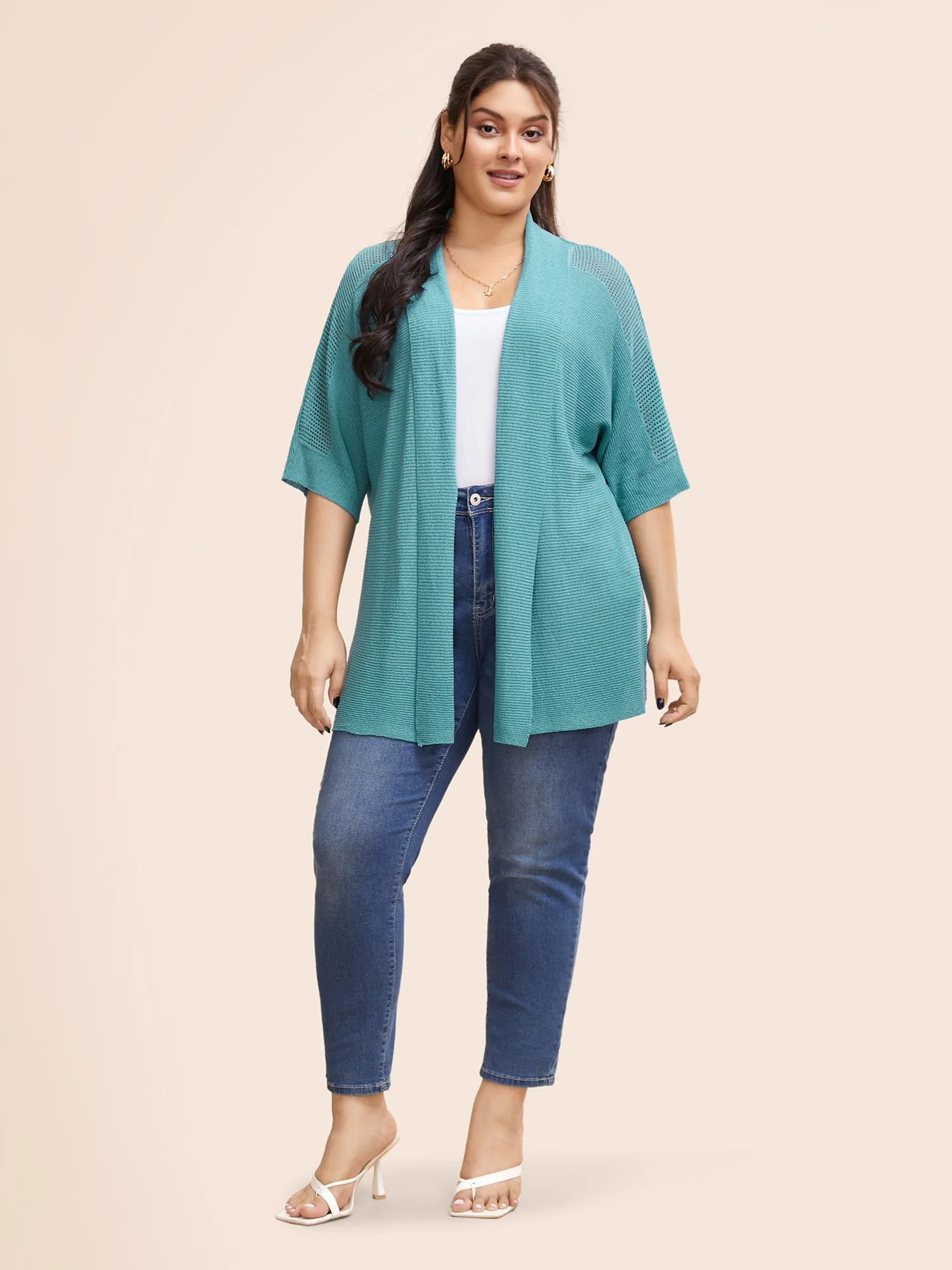Texture Batwing Sleeve Split Hem Cardigan sold by Bloomchic product image thumbnail 3