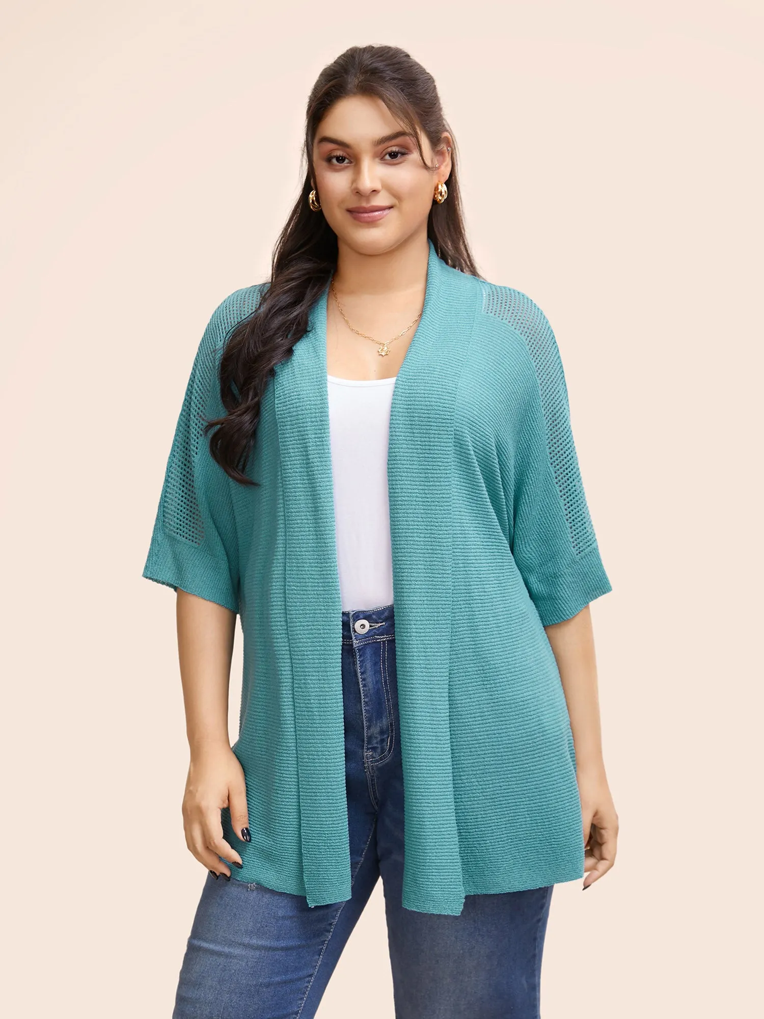 Texture Batwing Sleeve Split Hem Cardigan sold by Bloomchic