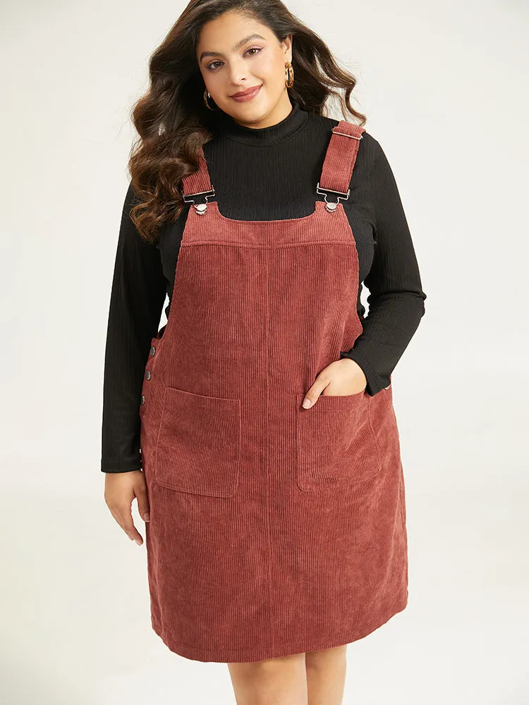 Corduroy Adjustable Straps Metal Detail Pocket Cami Dress sold by Bloomchic