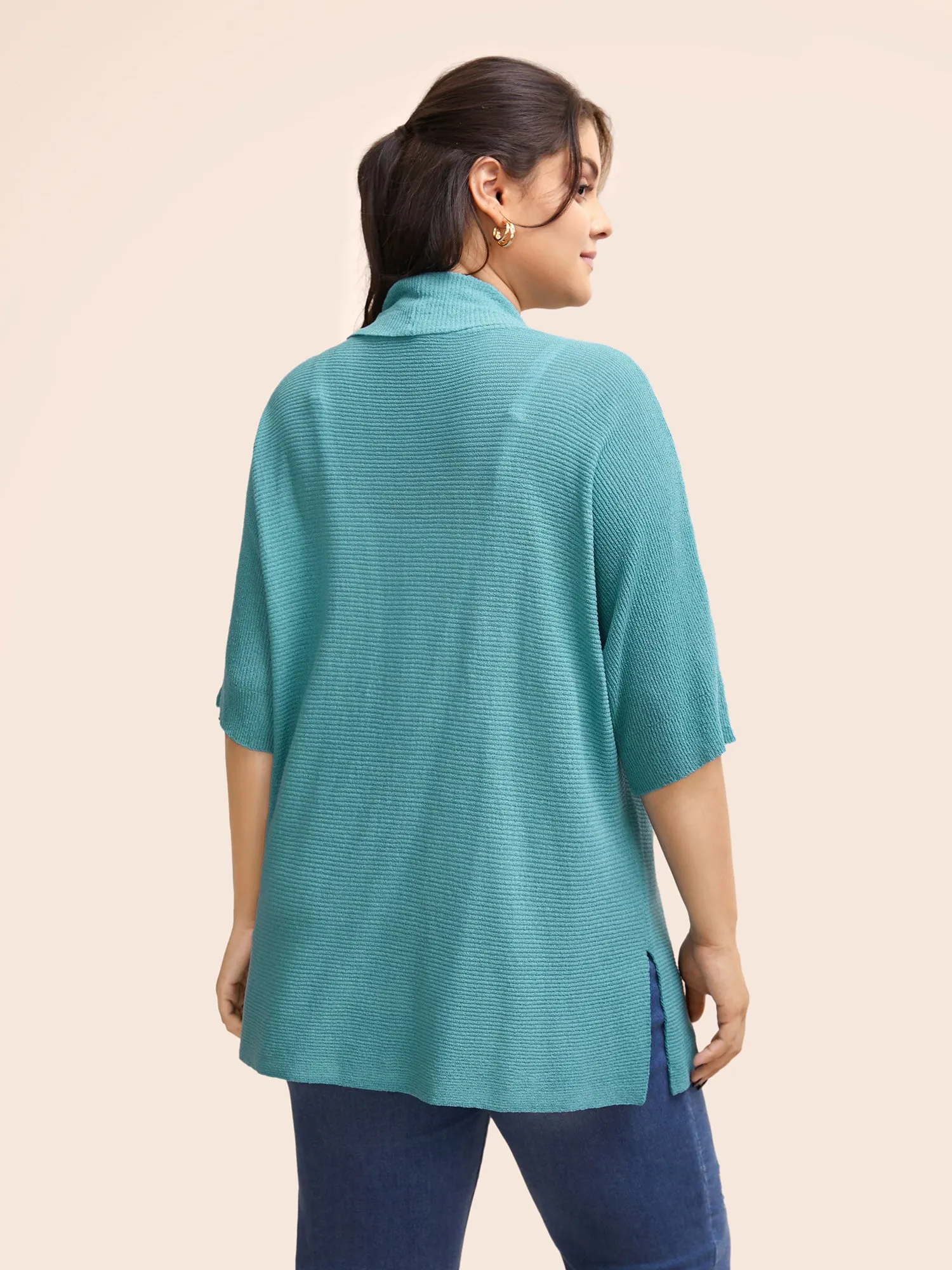 Texture Batwing Sleeve Split Hem Cardigan sold by Bloomchic product image thumbnail 2