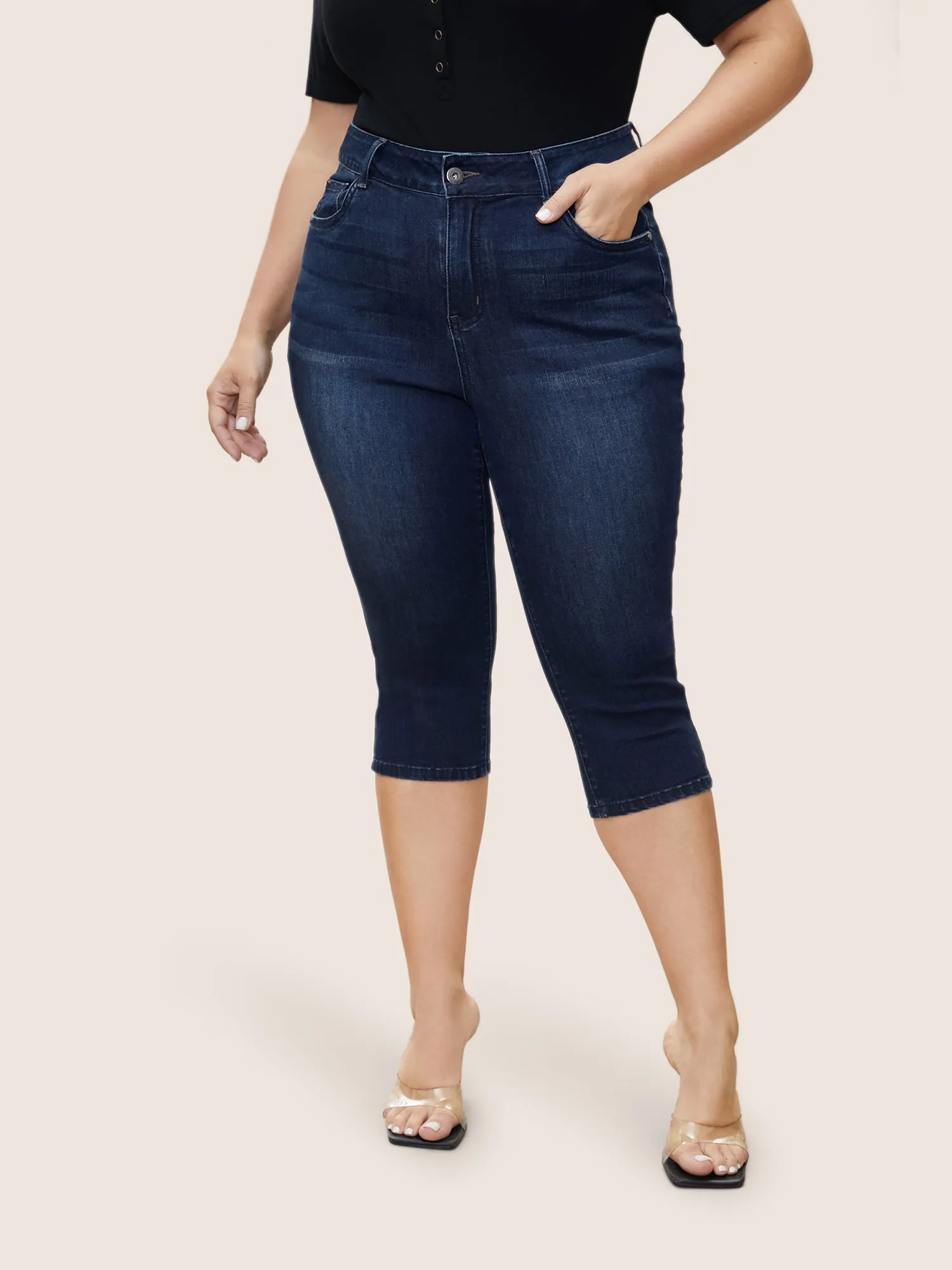 Dark Wash Below The Knees Pocket Jeans sold by Bloomchic