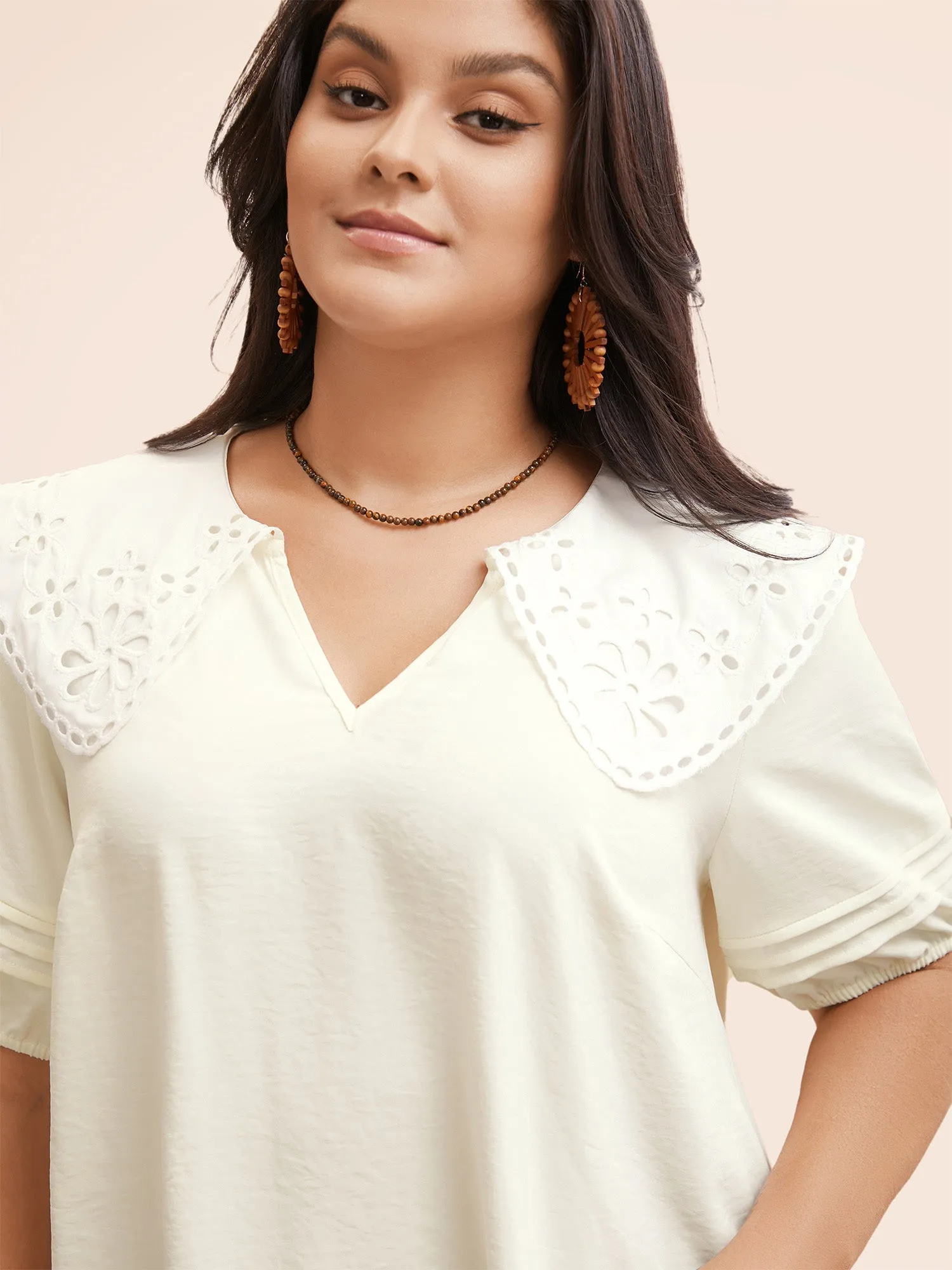 Lace Collar Lantern Sleeve Pleated Blouse sold by Bloomchic product image thumbnail 4