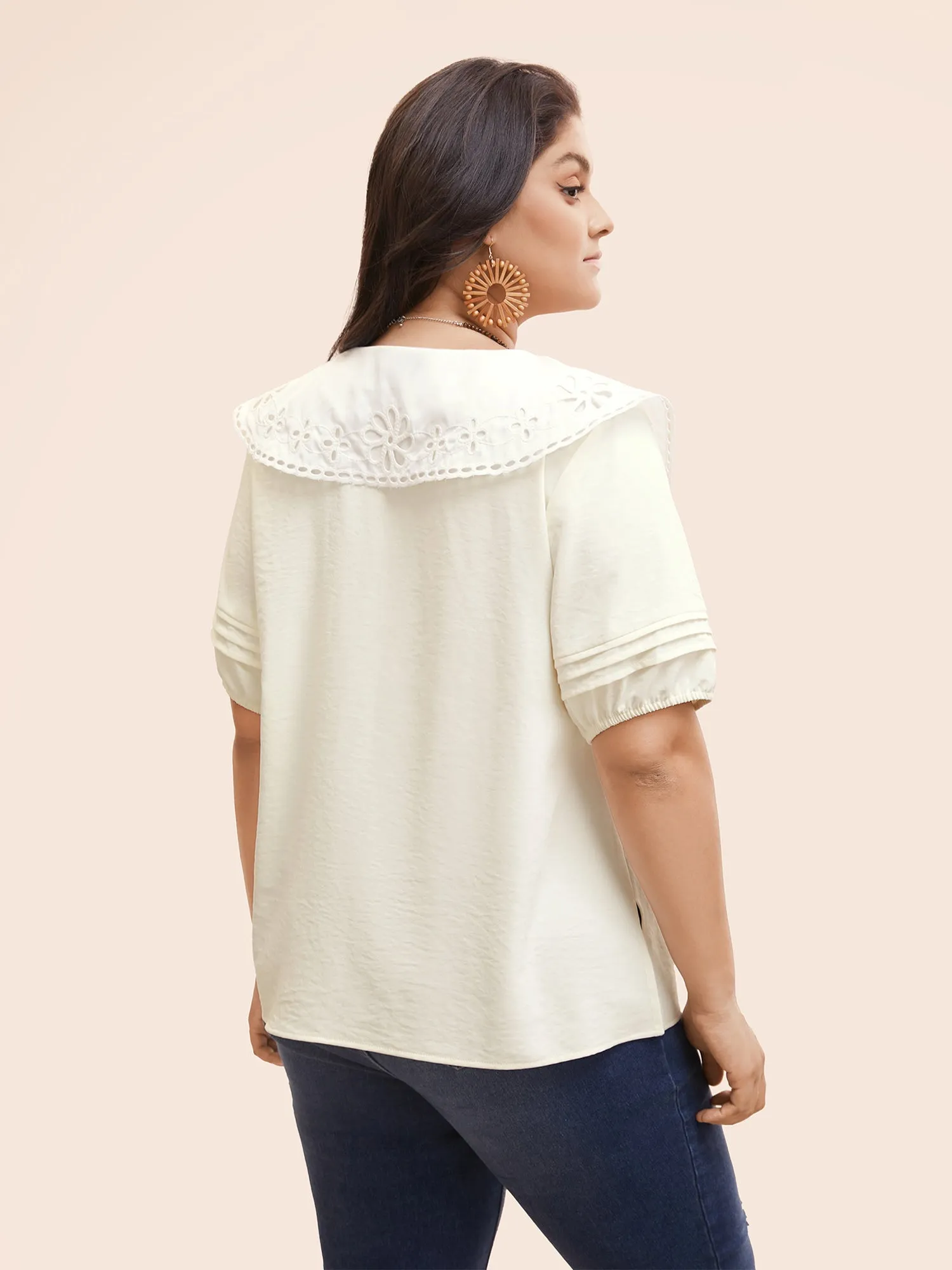 Lace Collar Lantern Sleeve Pleated Blouse sold by Bloomchic product image thumbnail 5