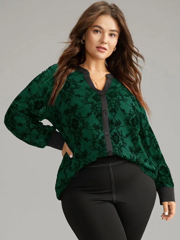 Floral Print Mesh V Neck Blouse sold by Bloomchic