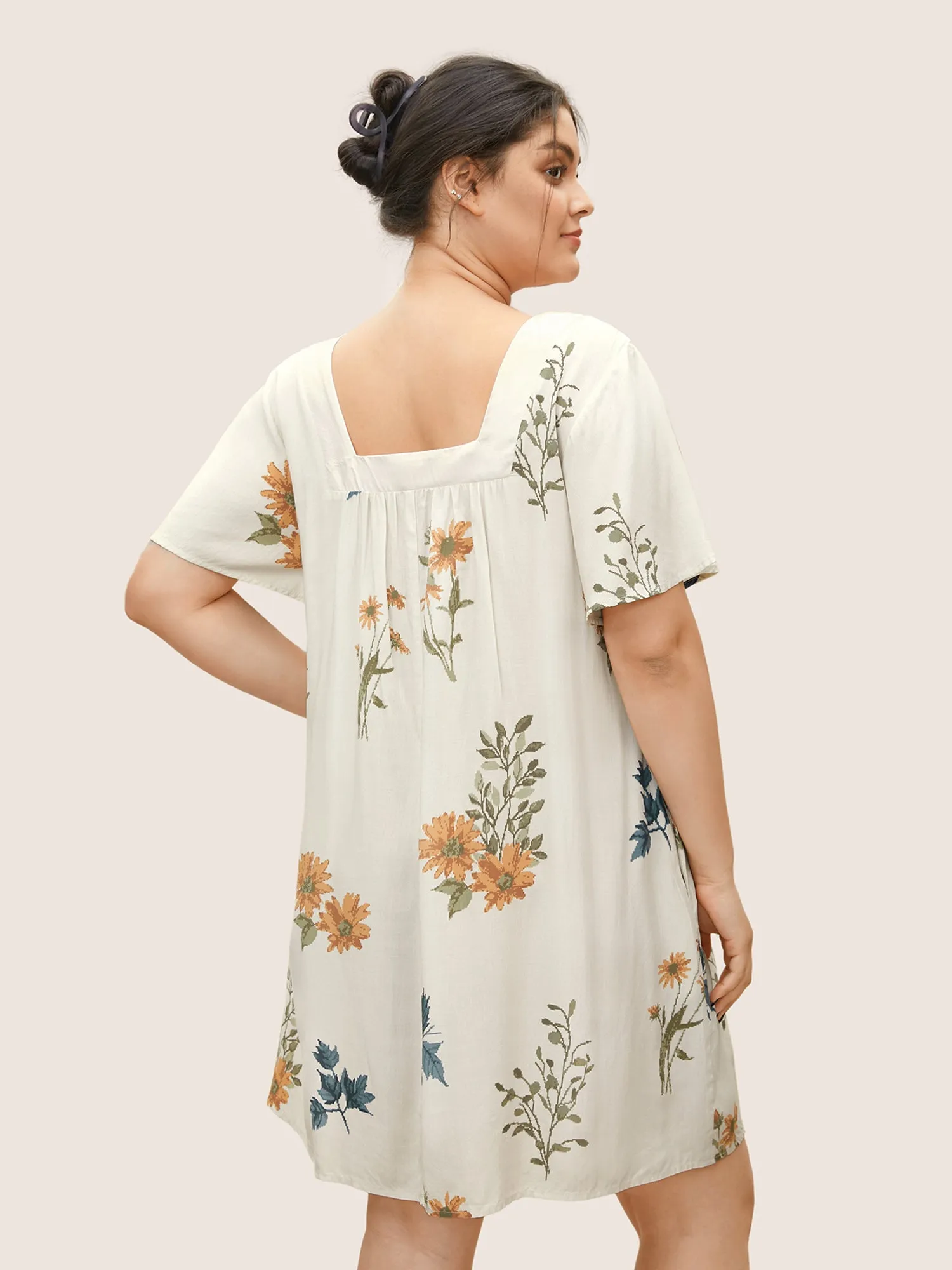 Boho Print Square Neck Ruffle Sleeve Pocket Sleep Dress sold by Bloomchic product image thumbnail 3