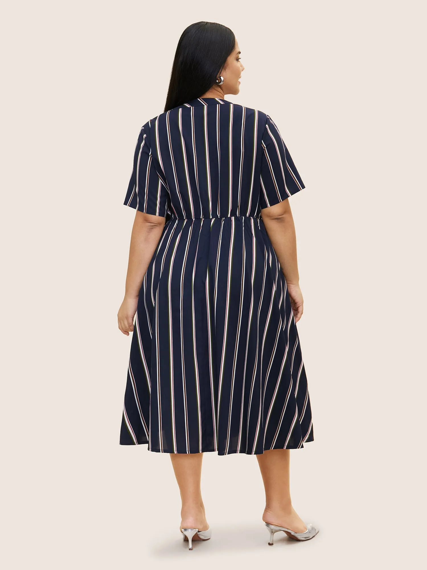 Notched Collar Striped Elastic Waist Midi Dress sold by Bloomchic product image thumbnail 3
