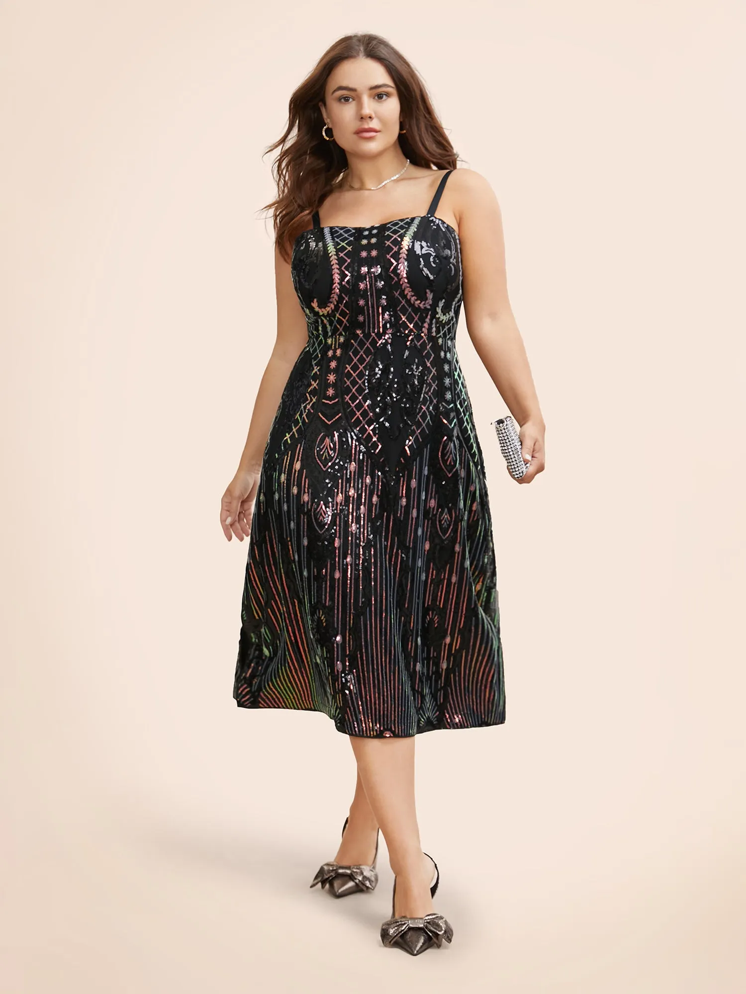 Geometric Sequin Split Hem Cami Dress sold by Bloomchic product image thumbnail 2