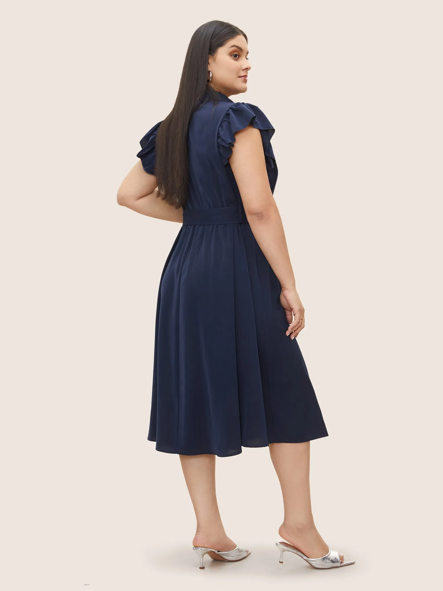 Plain Pleated Button Through Cap Sleeve Dress sold by Bloomchic product image thumbnail 2