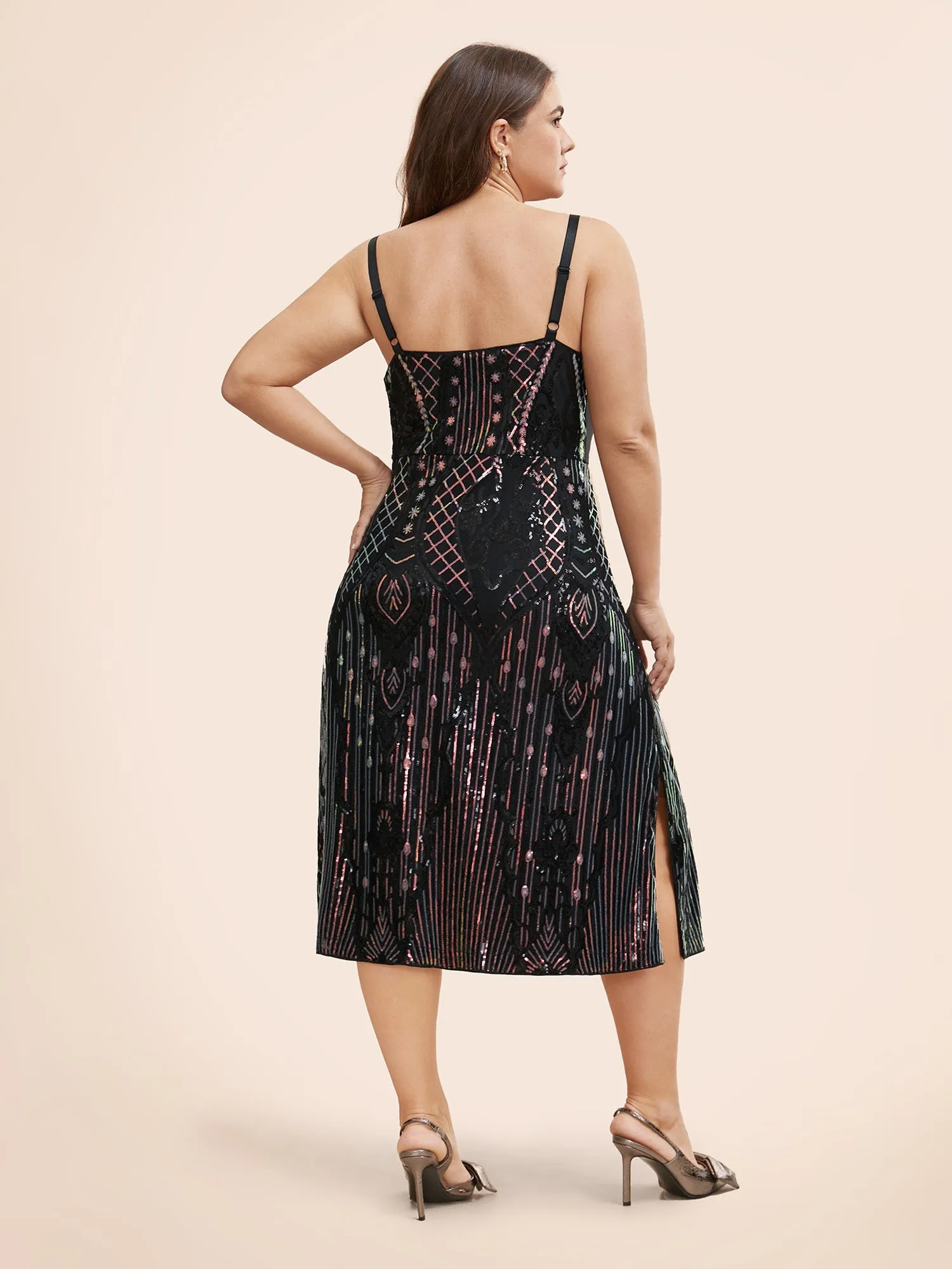 Geometric Sequin Split Hem Cami Dress sold by Bloomchic product image thumbnail 3