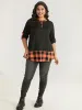 Halloween Gingham Patchwork Notched Button Up Arc Hem T-shirt sold by Bloomchic