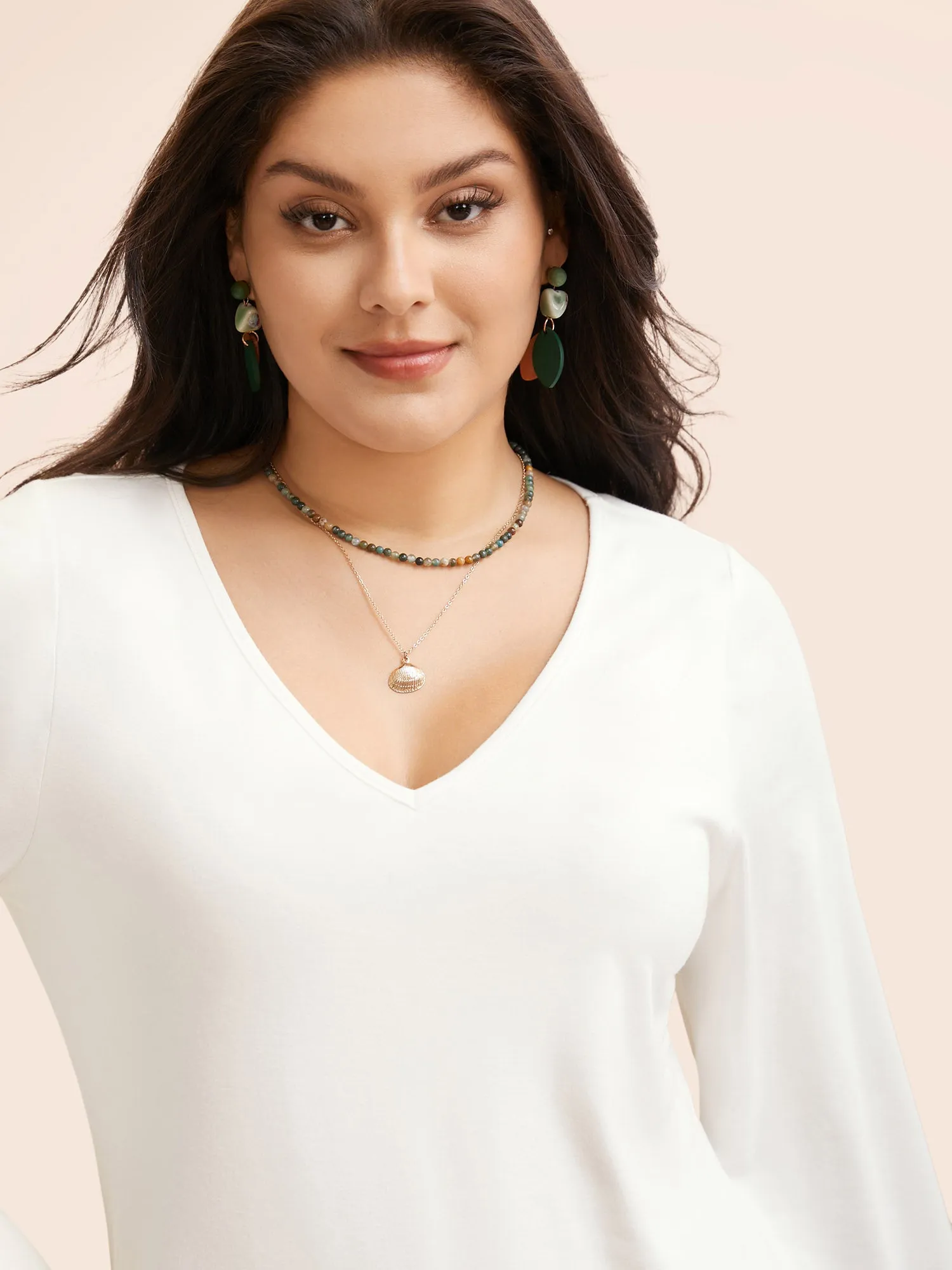 V Neck Lantern Sleeve Stretch T-shirt sold by Bloomchic product image thumbnail 5