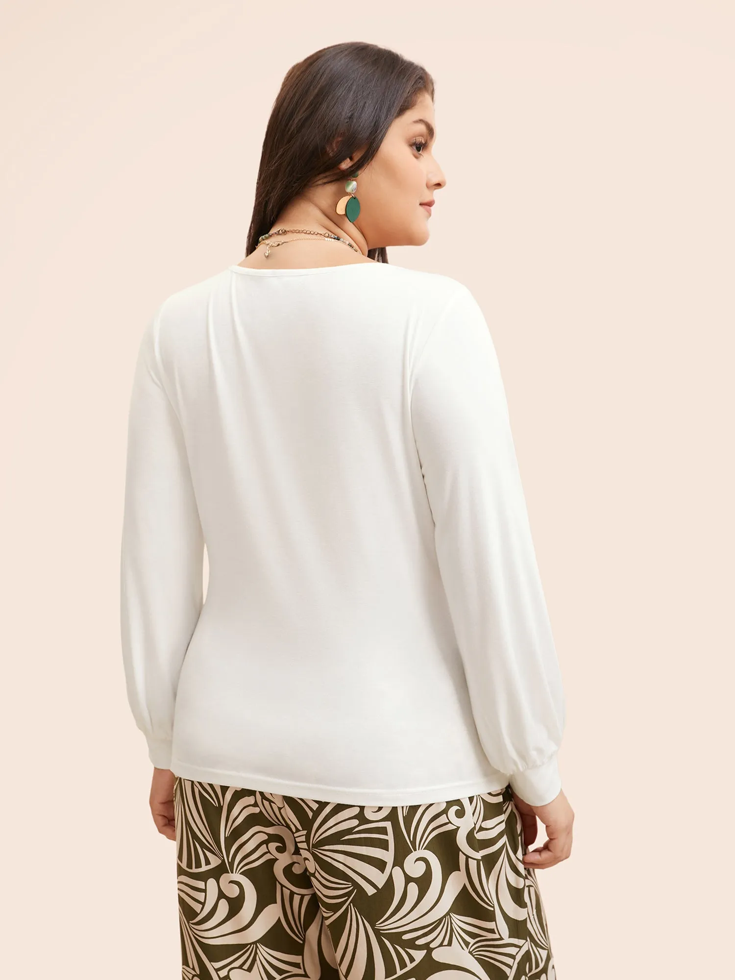 V Neck Lantern Sleeve Stretch T-shirt sold by Bloomchic product image thumbnail 2