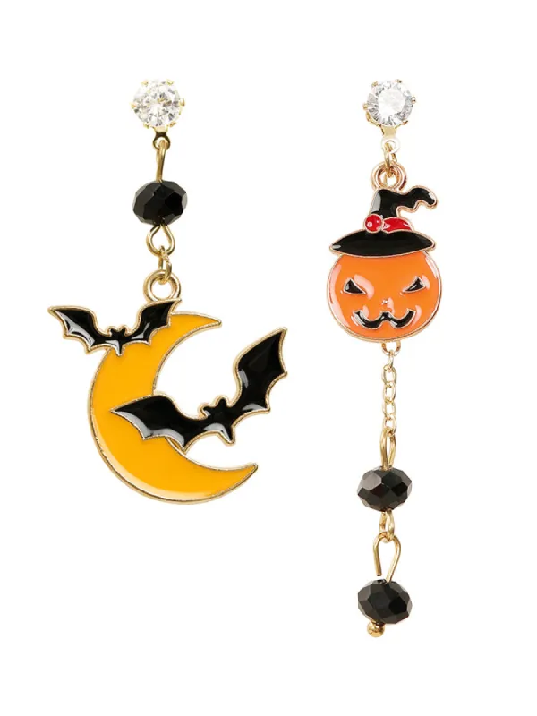 Halloween Pumpkin & Moon Earrings sold by Bloomchic
