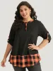 Halloween Gingham Patchwork Notched Button Up Arc Hem T-shirt sold by Bloomchic