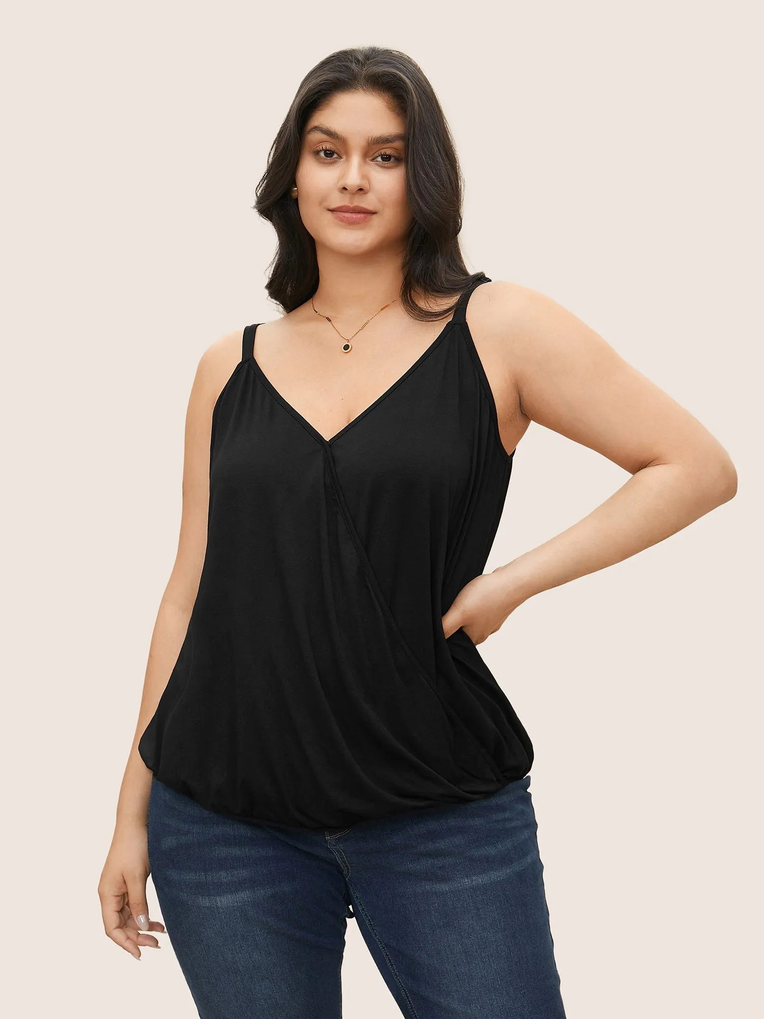Plain Surplice Neck Sleeveless Cami Top sold by Bloomchic
