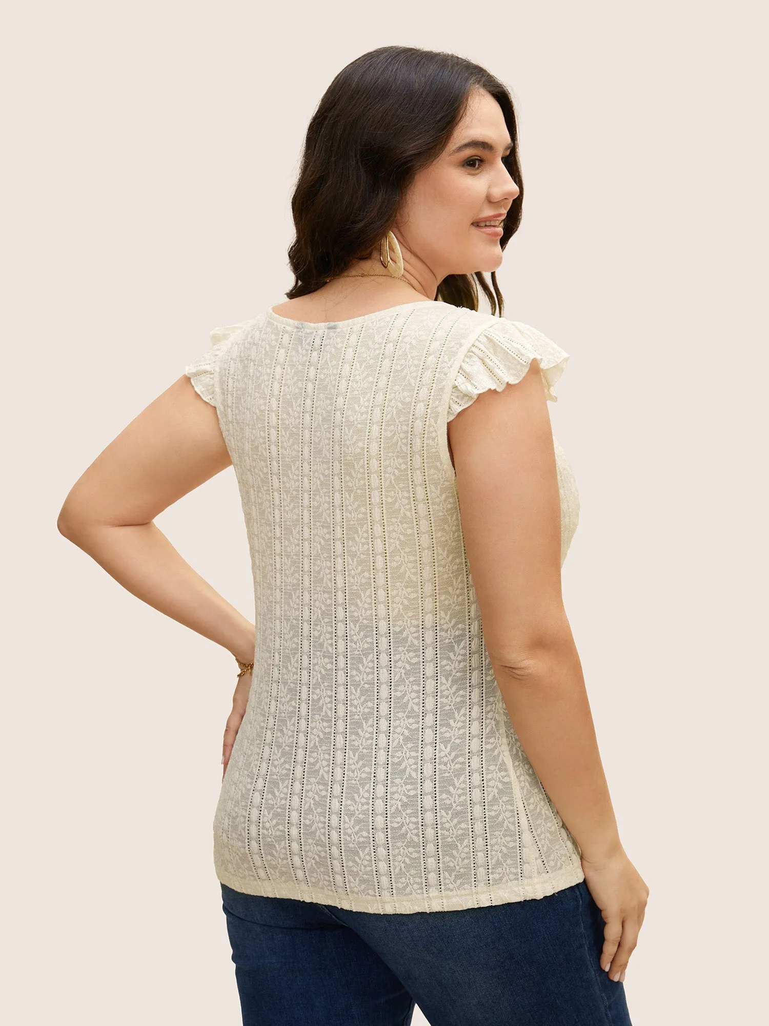 U Neck Lace Panel Ruffle Cap Sleeve T-shirt sold by Bloomchic product image thumbnail 2