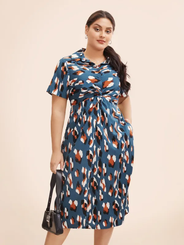 Leopard Print Shirt Collar Twist Front Dress sold by Bloomchic