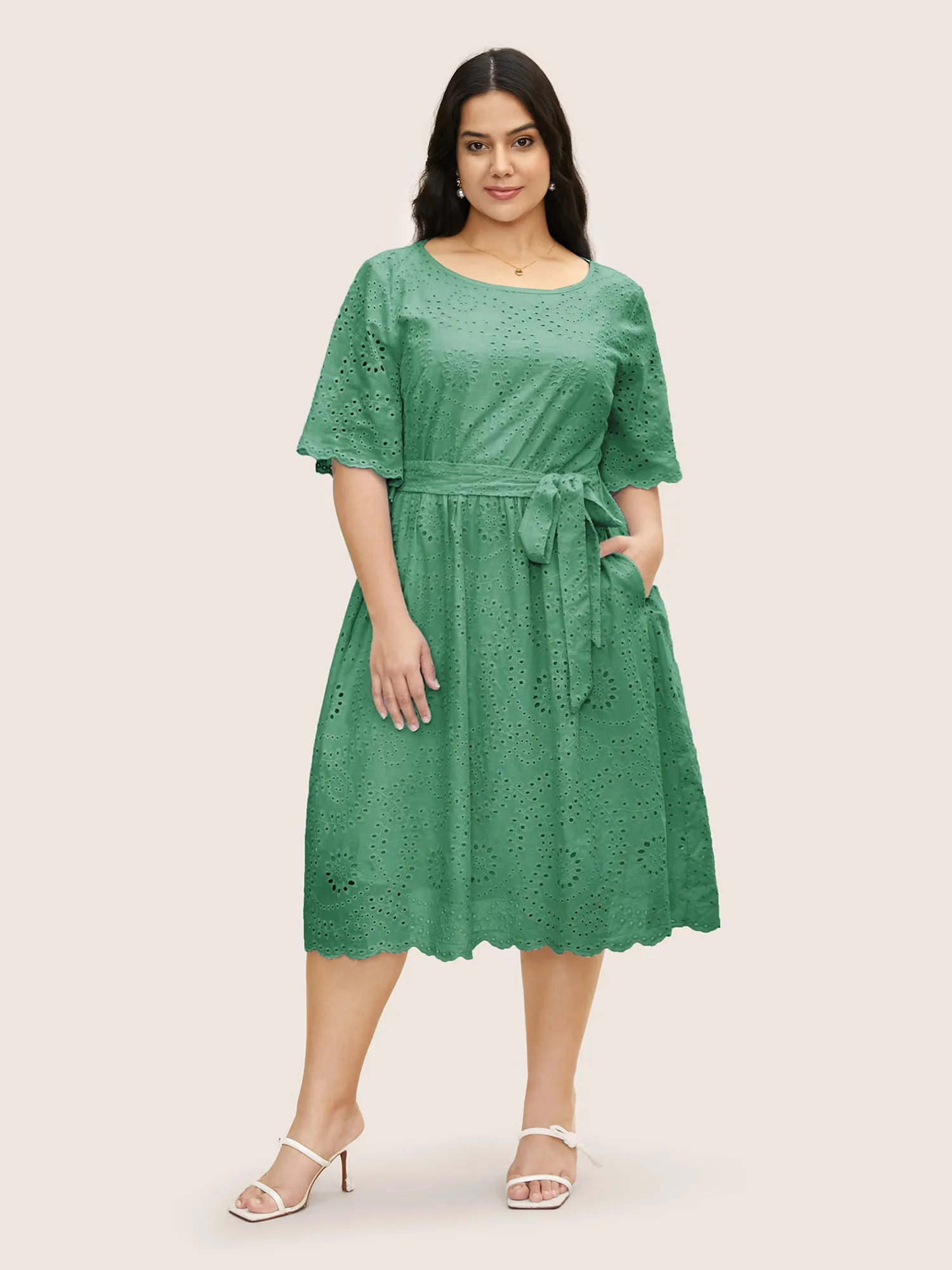 Broderie Anglaise Ruffle Sleeve Ties Dress sold by Bloomchic product image thumbnail 5