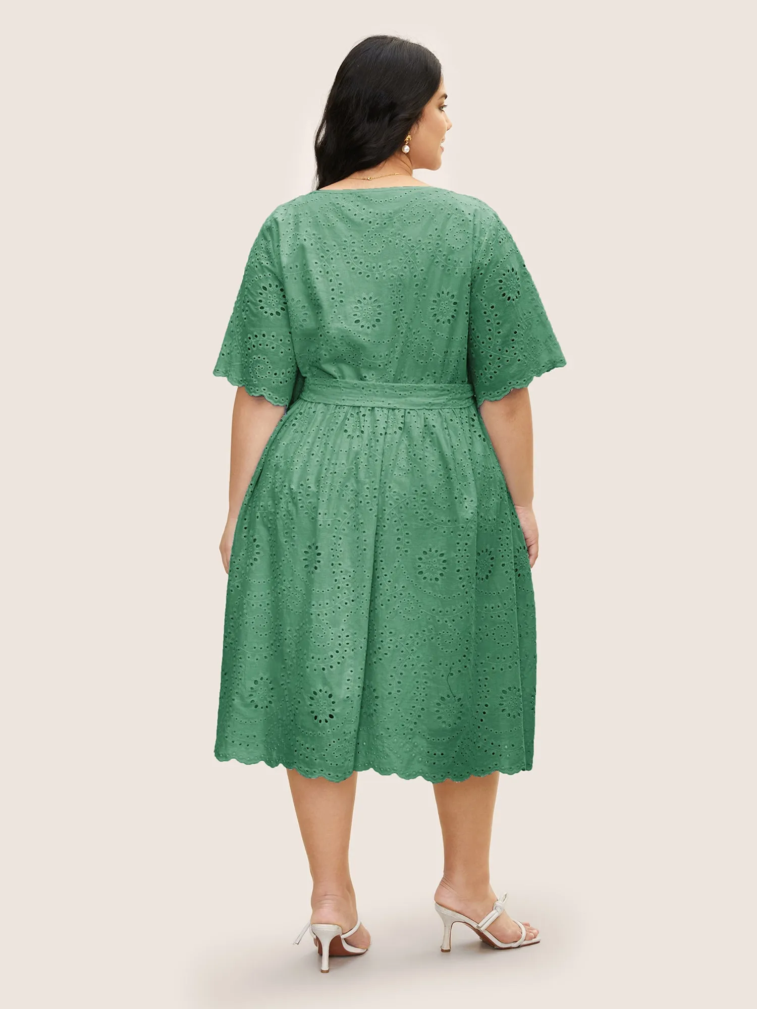 Broderie Anglaise Ruffle Sleeve Ties Dress sold by Bloomchic product image thumbnail 4