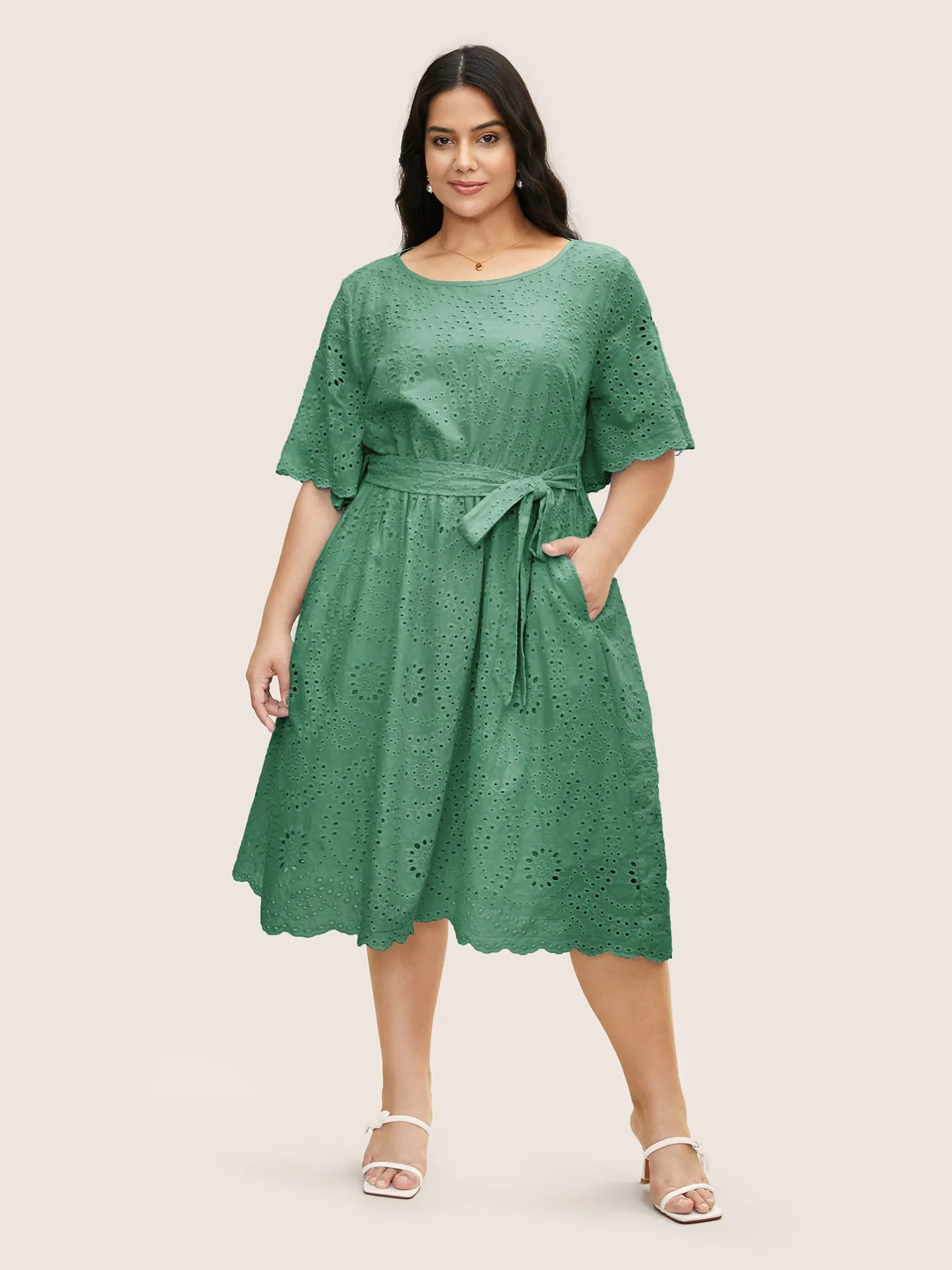 Broderie Anglaise Ruffle Sleeve Ties Dress sold by Bloomchic product image thumbnail 3