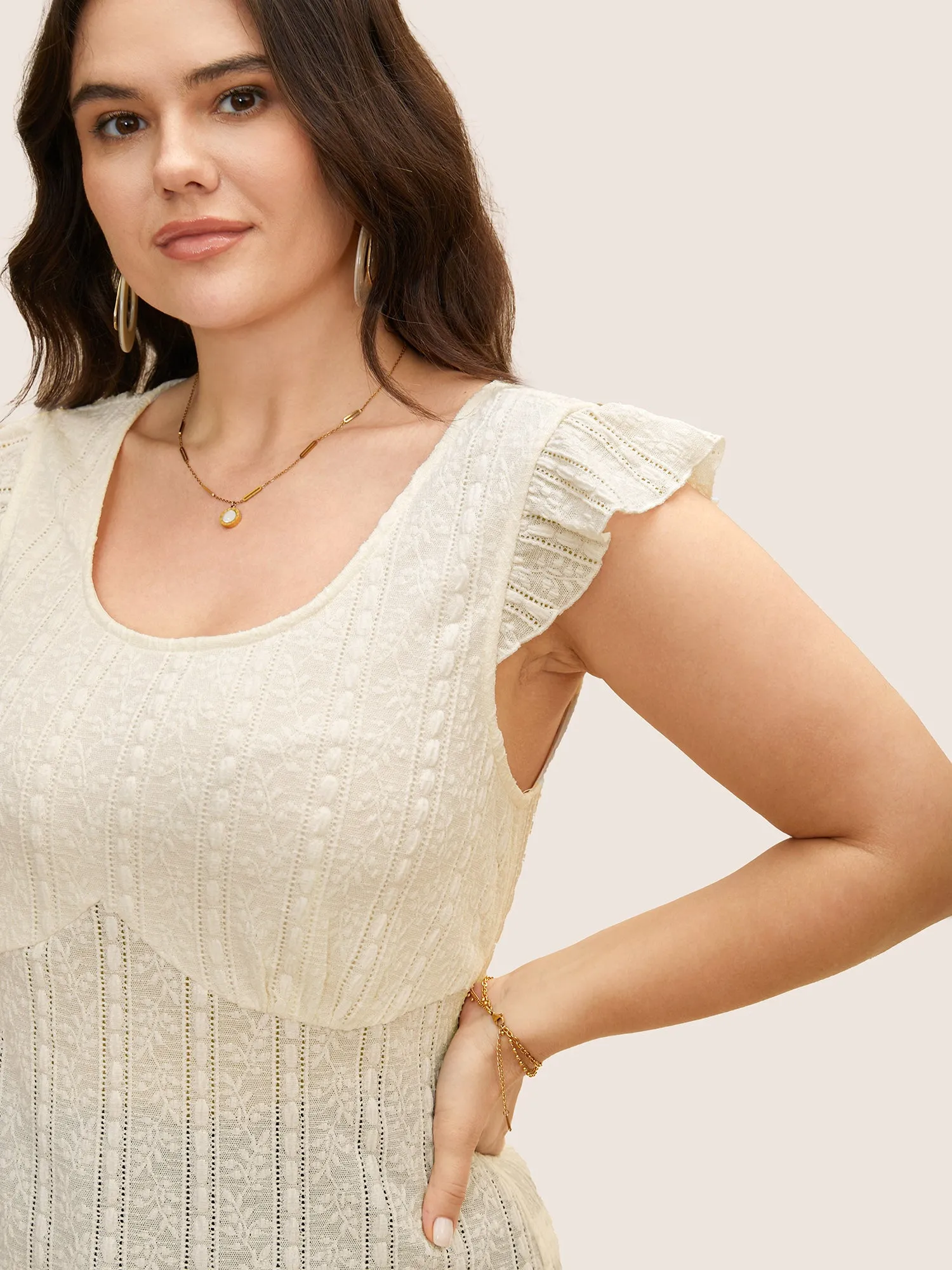 U Neck Lace Panel Ruffle Cap Sleeve T-shirt sold by Bloomchic product image thumbnail 4