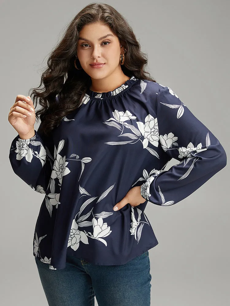 Silhouette Floral Print Frill Trim Pleated Blouse sold by Bloomchic