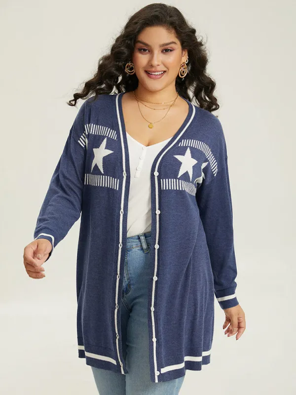 Supersoft Essentials Star Contrast Trim Button Through Cardigan sold by Bloomchic