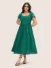 Heart Neckline Solid Button Detail Lace Trim Dress sold by Bloomchic