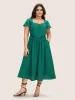 Heart Neckline Solid Button Detail Lace Trim Dress sold by Bloomchic