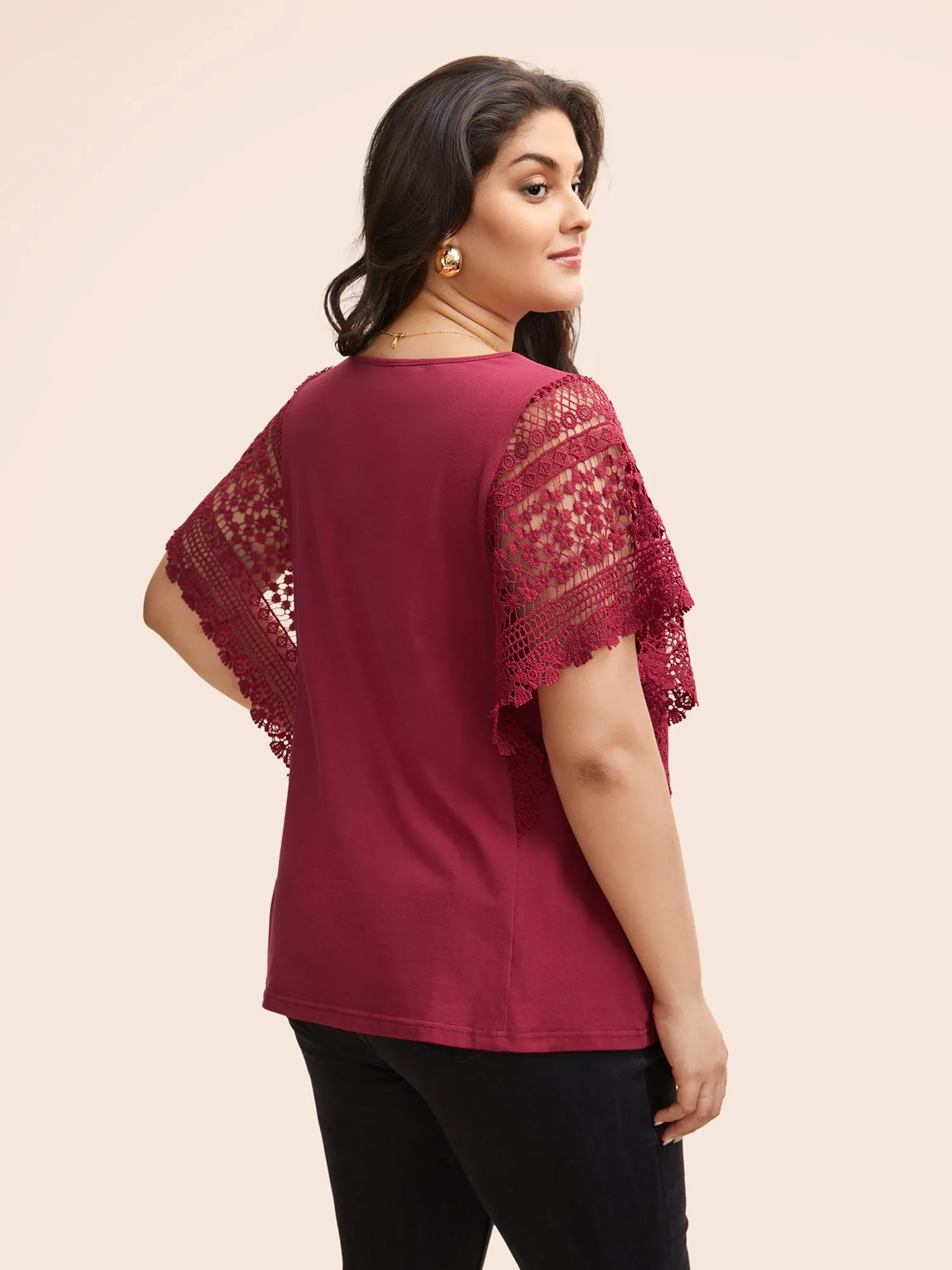 Round Neck Cut Out Patchwork T-shirt sold by Bloomchic product image thumbnail 4