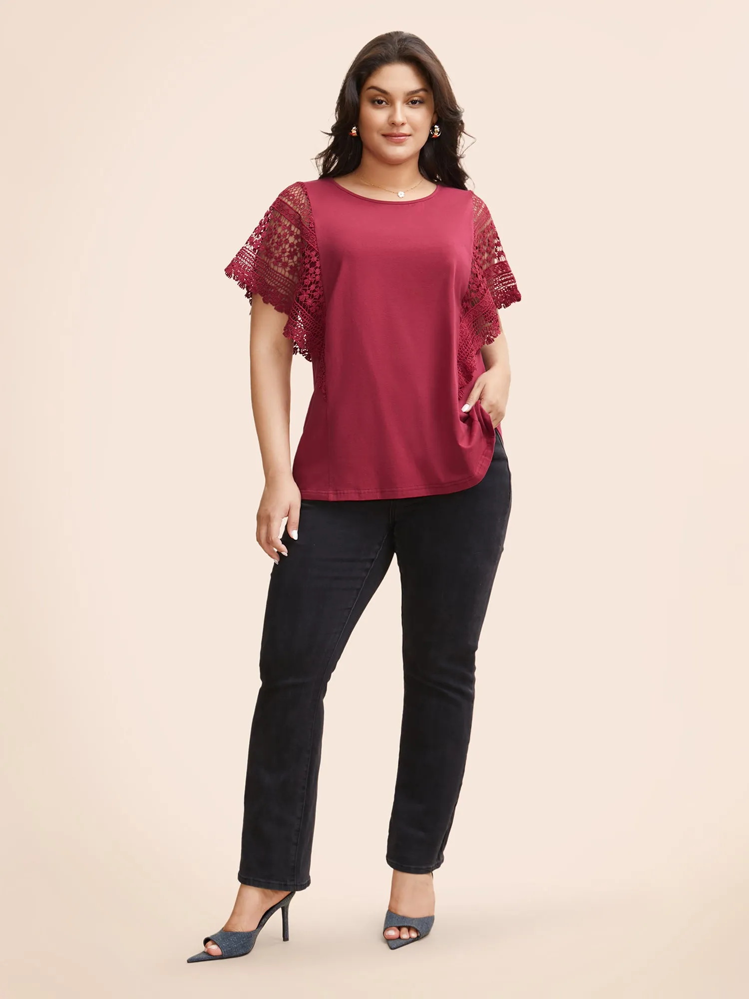 Round Neck Cut Out Patchwork T-shirt sold by Bloomchic product image thumbnail 2