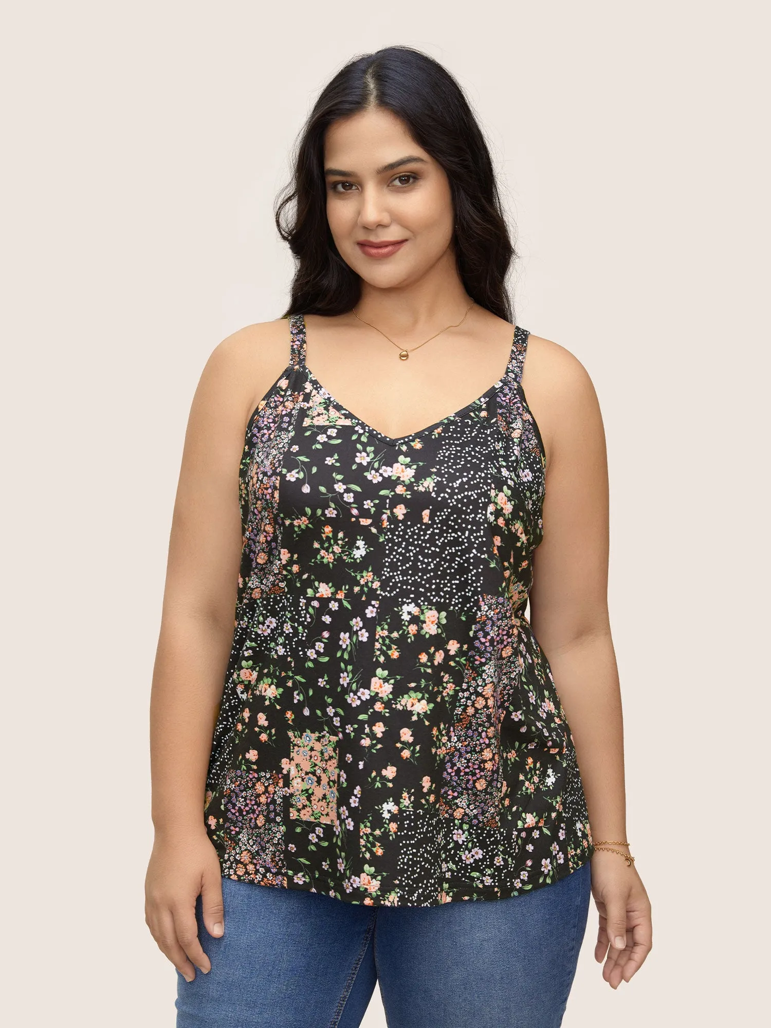 V Neck Ditsy Floral Patchwork Cami Top sold by Bloomchic