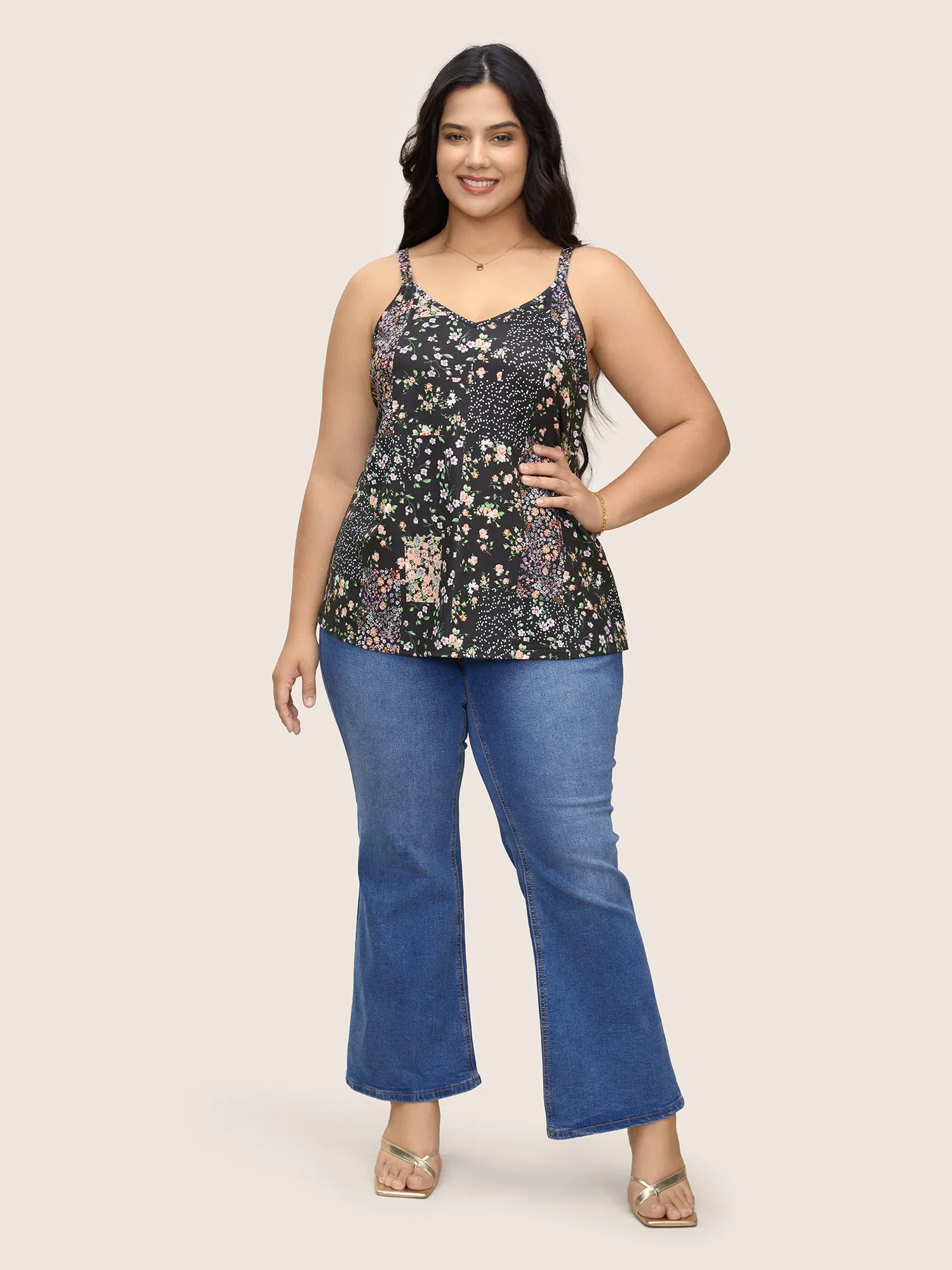 V Neck Ditsy Floral Patchwork Cami Top sold by Bloomchic product image thumbnail 3