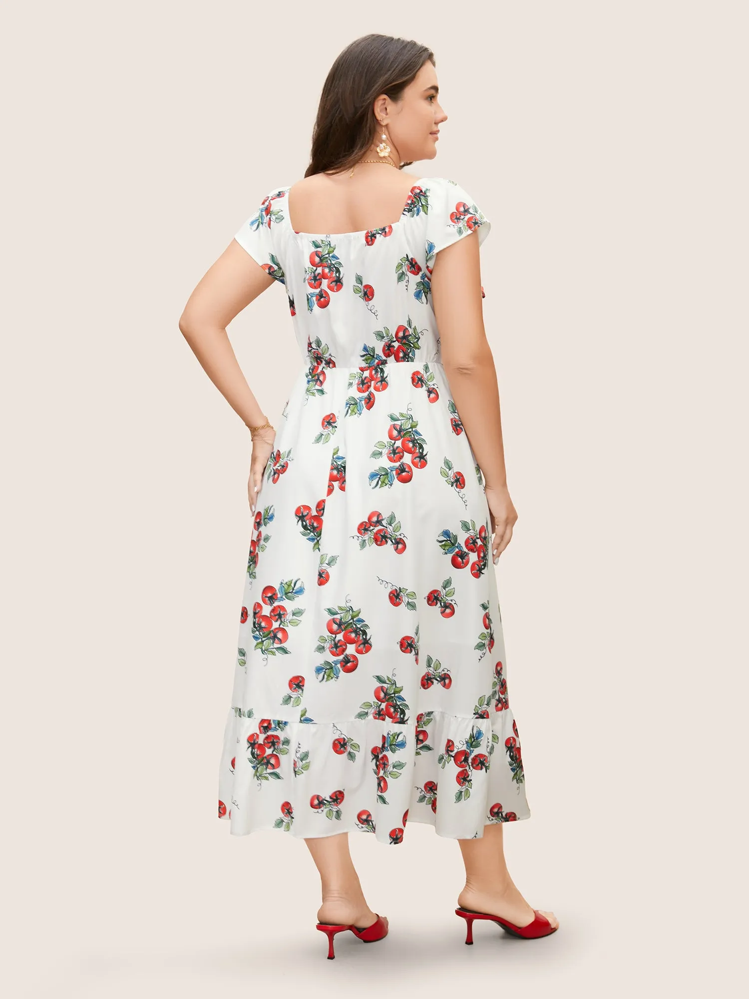 Tomato Print Square Neck Ruffle Cap Sleeve Dress sold by Bloomchic product image thumbnail 3