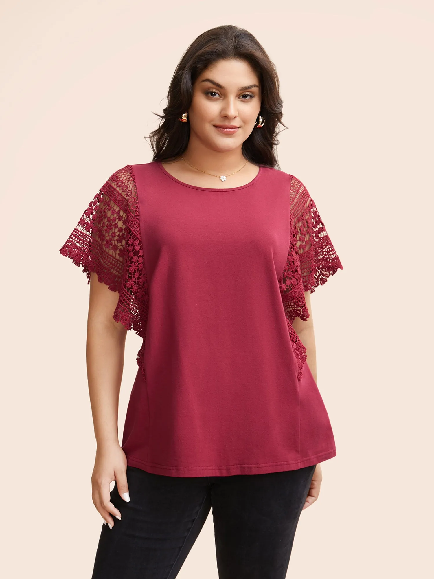 Round Neck Cut Out Patchwork T-shirt sold by Bloomchic