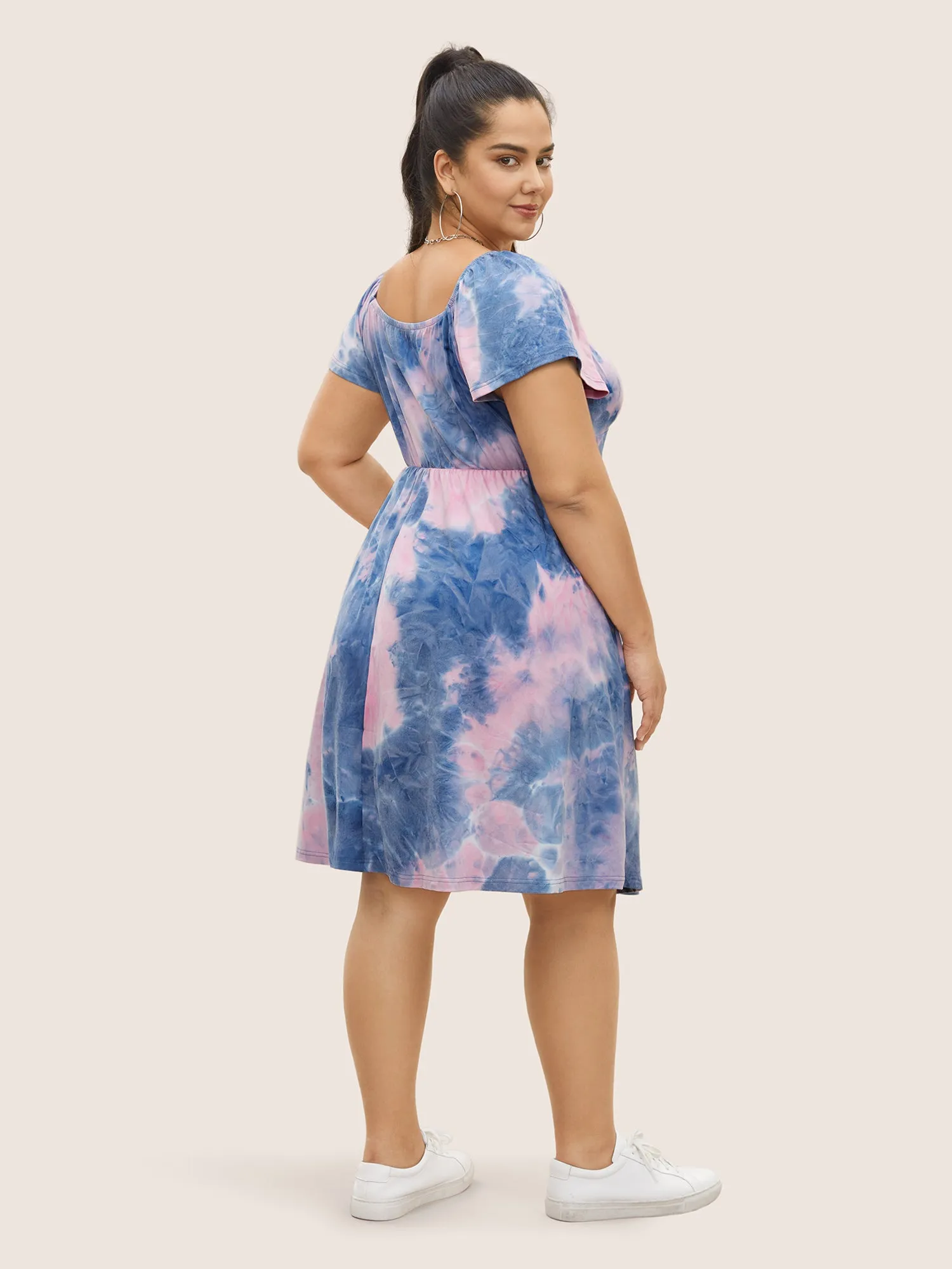 Tie Dye Raglan Sleeve Drawstring Gathered Dress sold by Bloomchic product image thumbnail 3