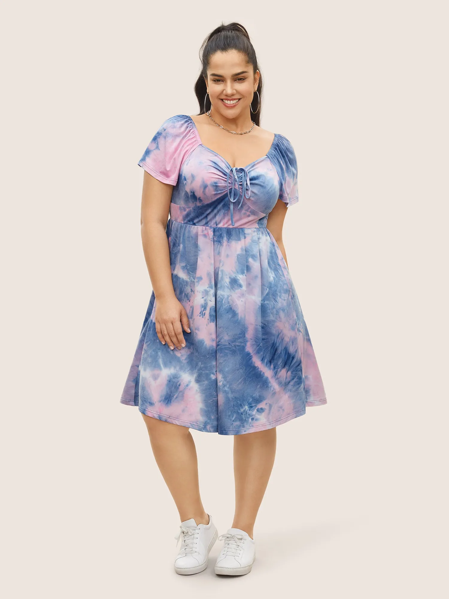 Tie Dye Raglan Sleeve Drawstring Gathered Dress sold by Bloomchic product image thumbnail 2
