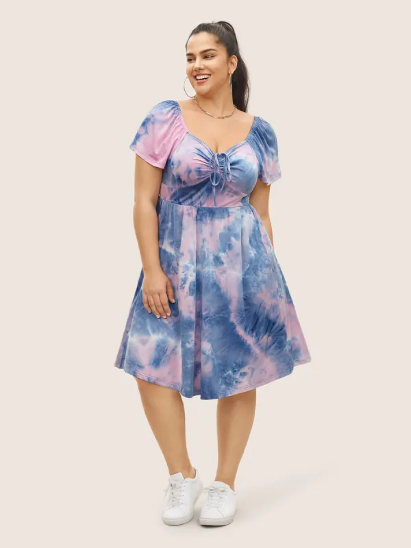 Tie Dye Raglan Sleeve Drawstring Gathered Dress sold by Bloomchic